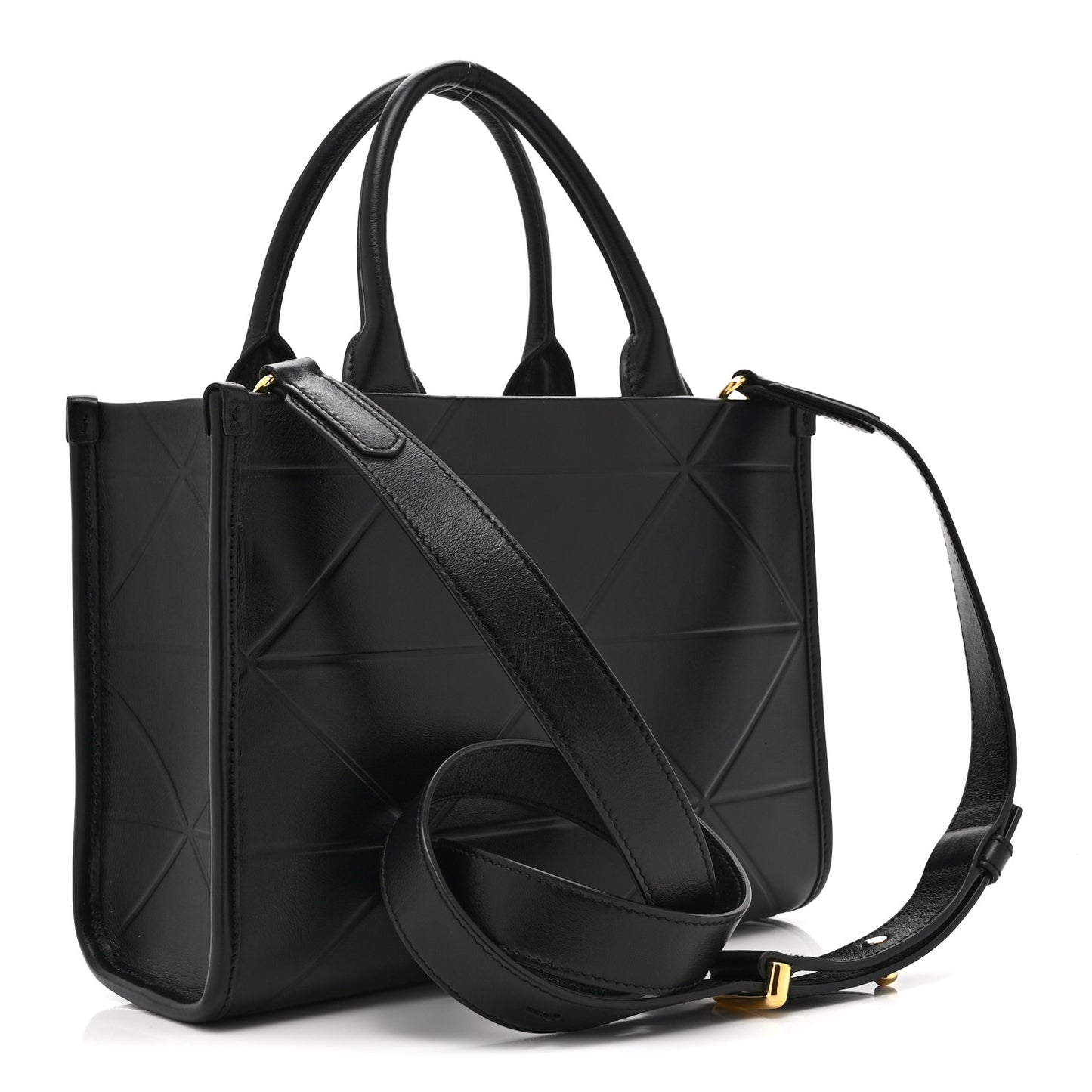 Soft Calfskin Triangolo Symbole Embossed Mini Tote Black