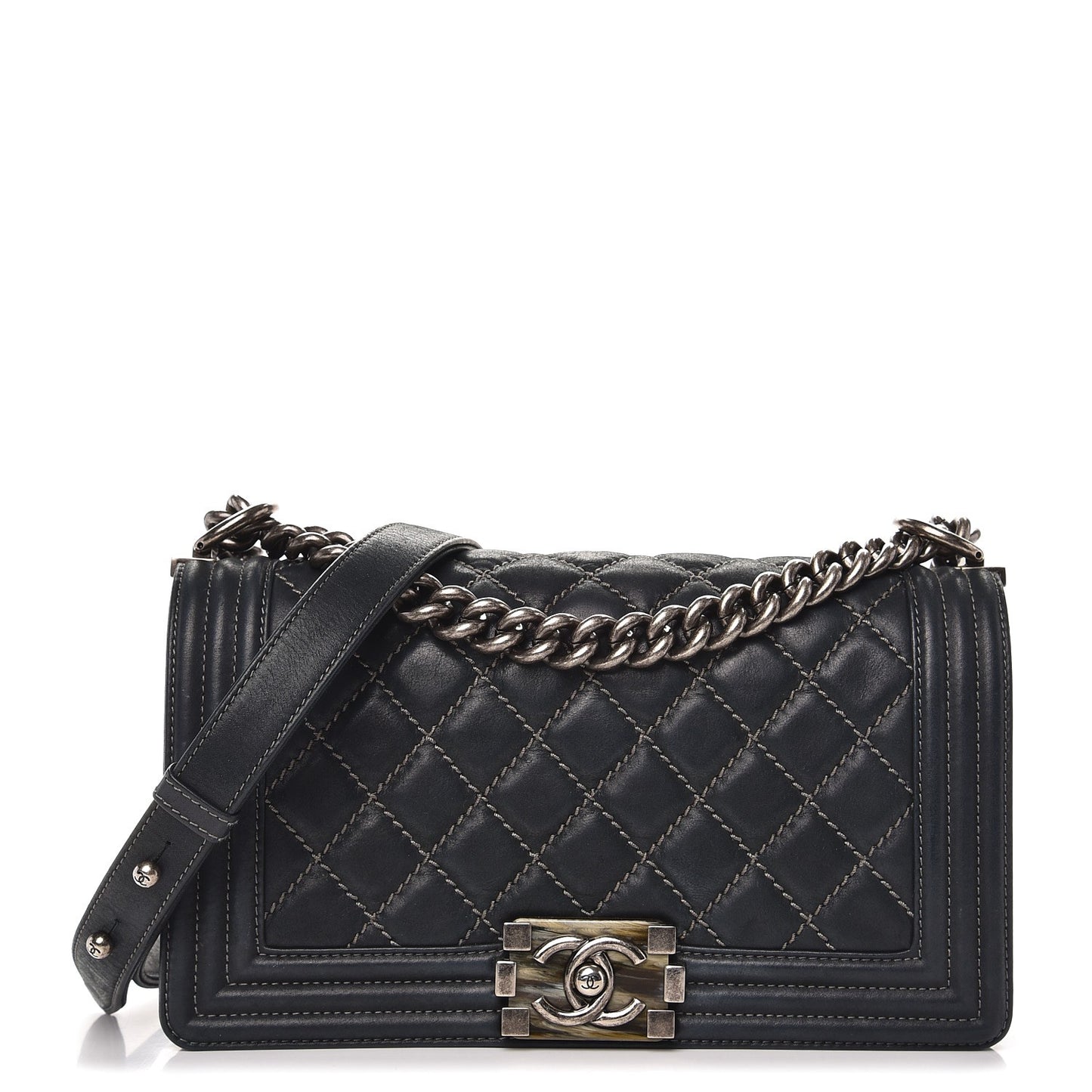 Suede Calfskin Quilted Medium Boy Flap Black