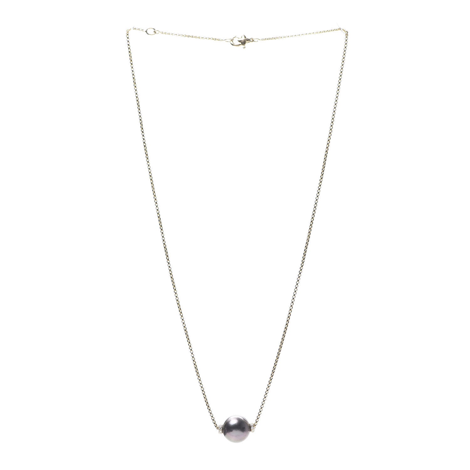 David Yurman 18K Yellow Gold Diamond Tahitian Pearl 11mm Solari Pendant Necklace 3 of 5