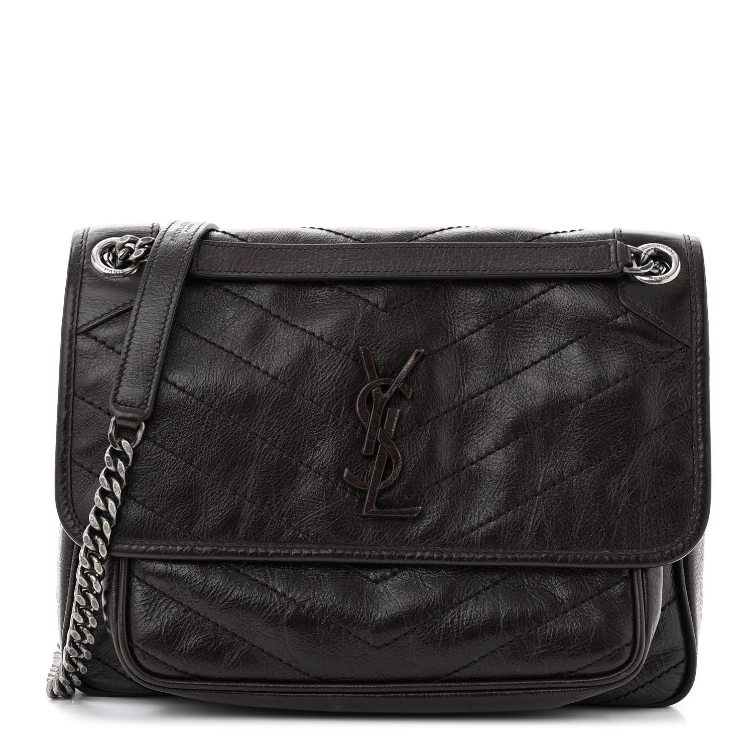 Saint Laurent Crinkled Calfskin Matelasse Monogram Medium Niki Chain Satchel Tulip 1 of 11