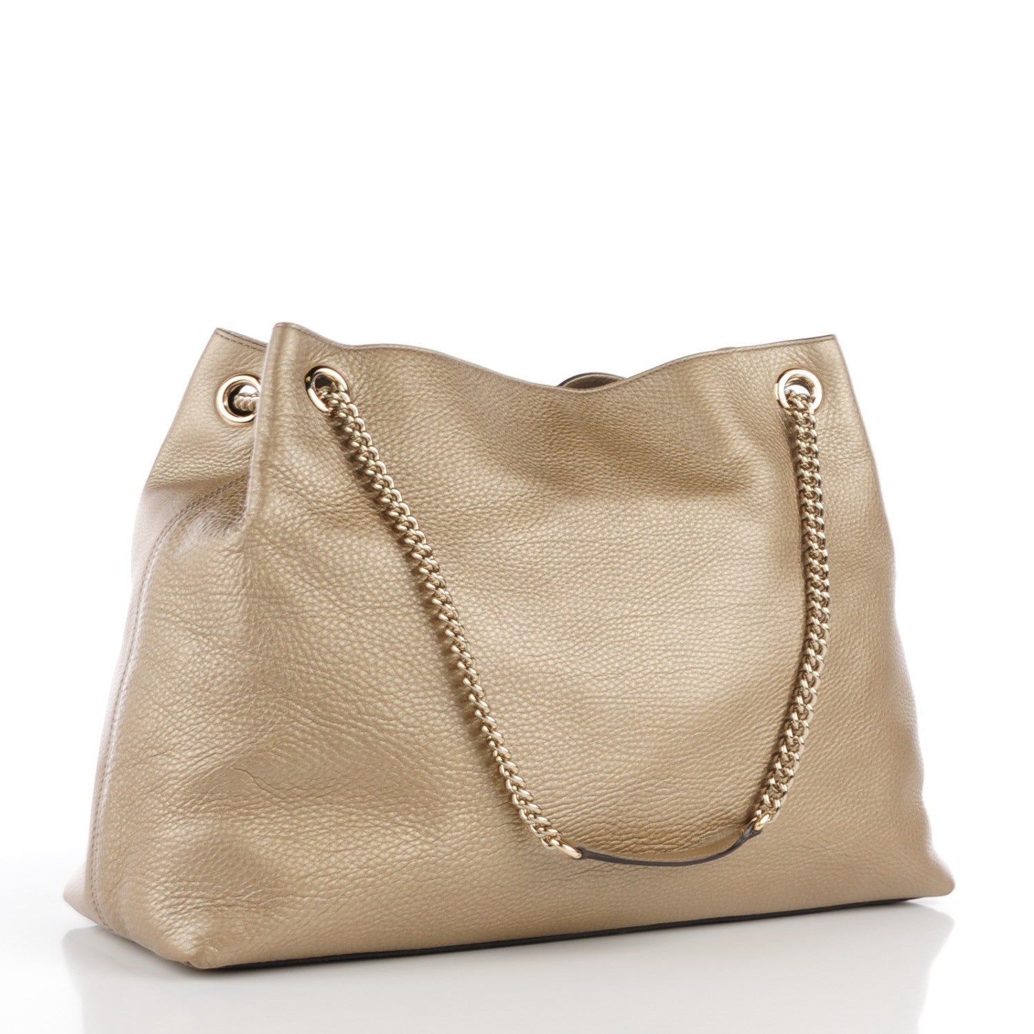 Gucci Metallic Pebbled Calfskin Large Soho Chain Shoulder Bag Golden Beige 3 of 7