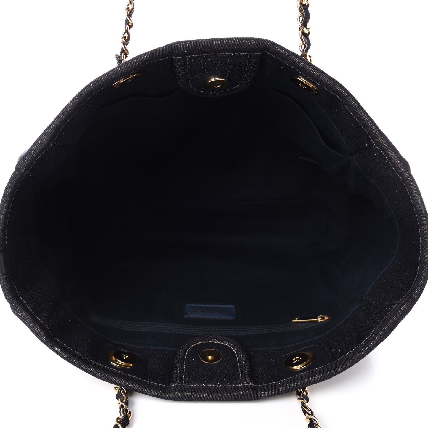 Lurex Canvas Small Deauville Tote Navy Blue Gold