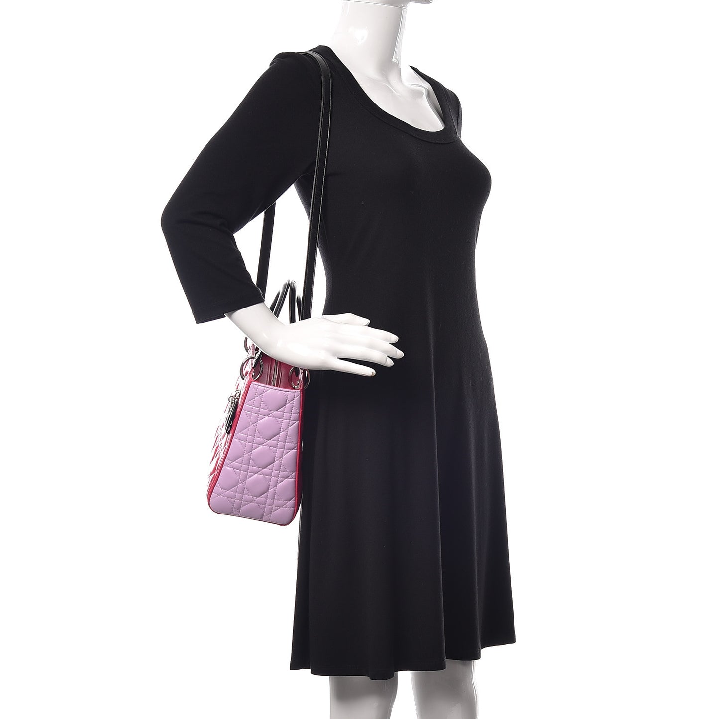 Lambskin Cannage Medium Tri-Color Lady Dior Fuchsia Anemone Black