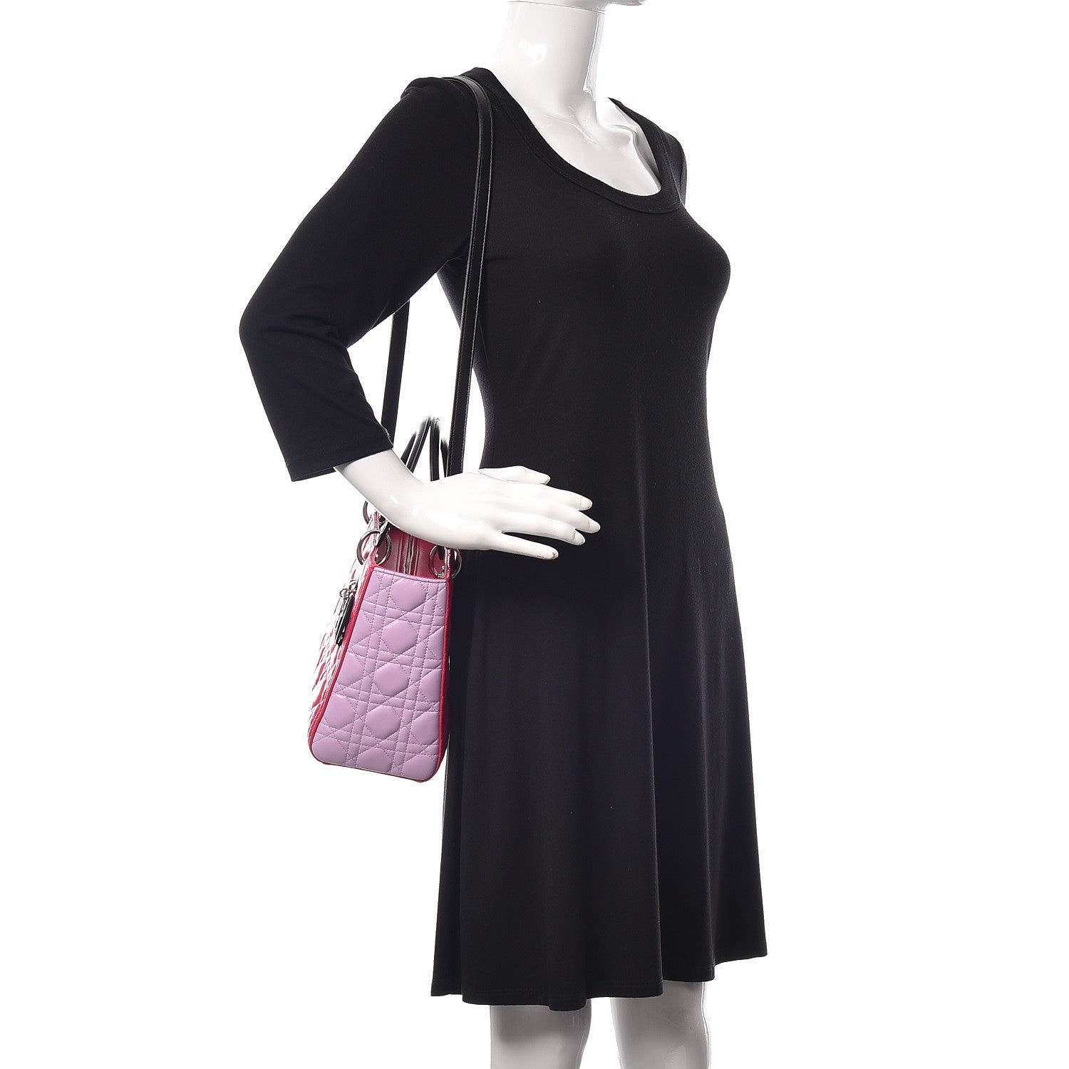 Christian Dior Lambskin Cannage Medium Tri-Color Lady Dior Fuchsia Anemone Black 2 of 8