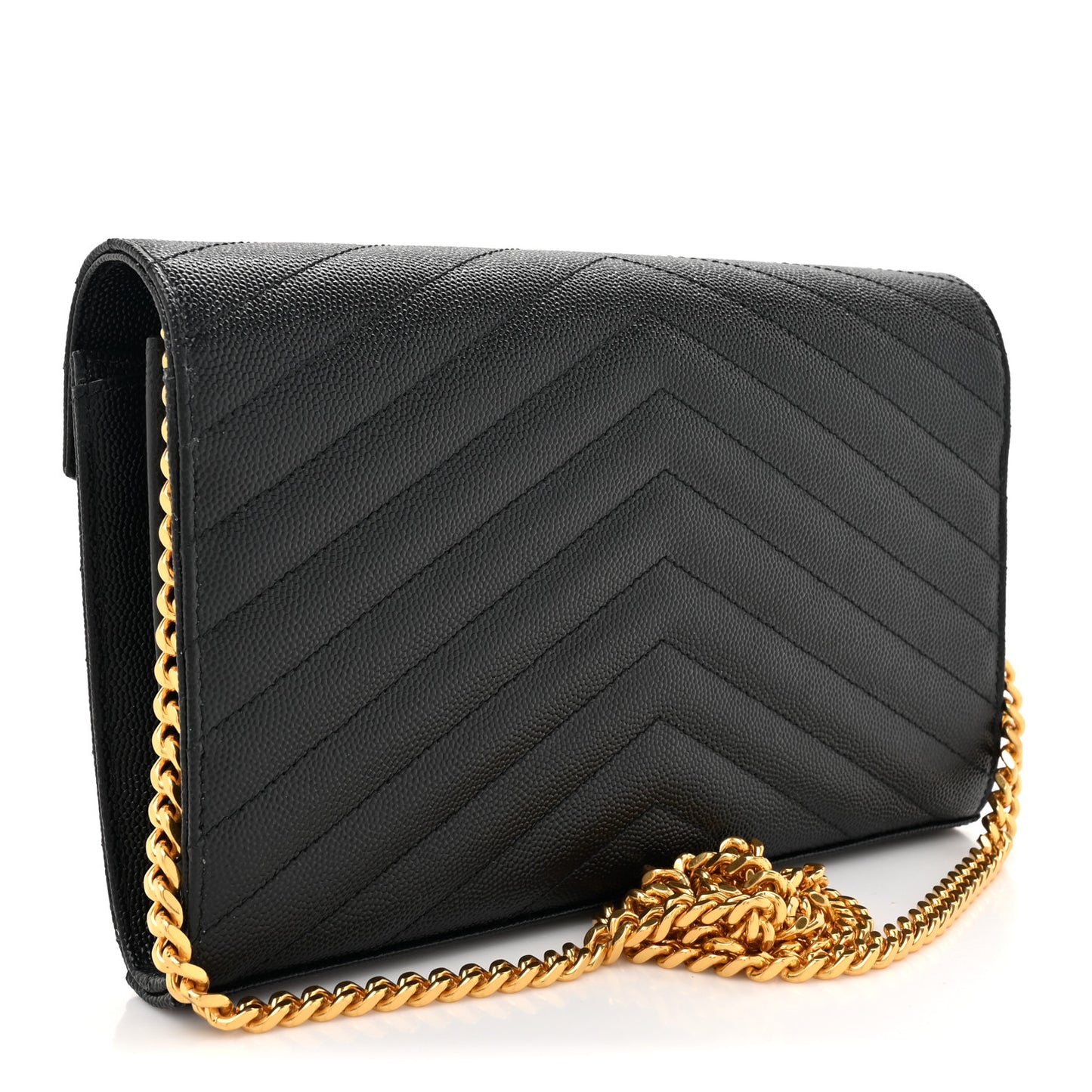 Grain De Poudre Matelasse Chevron Monogram Chain Wallet Black