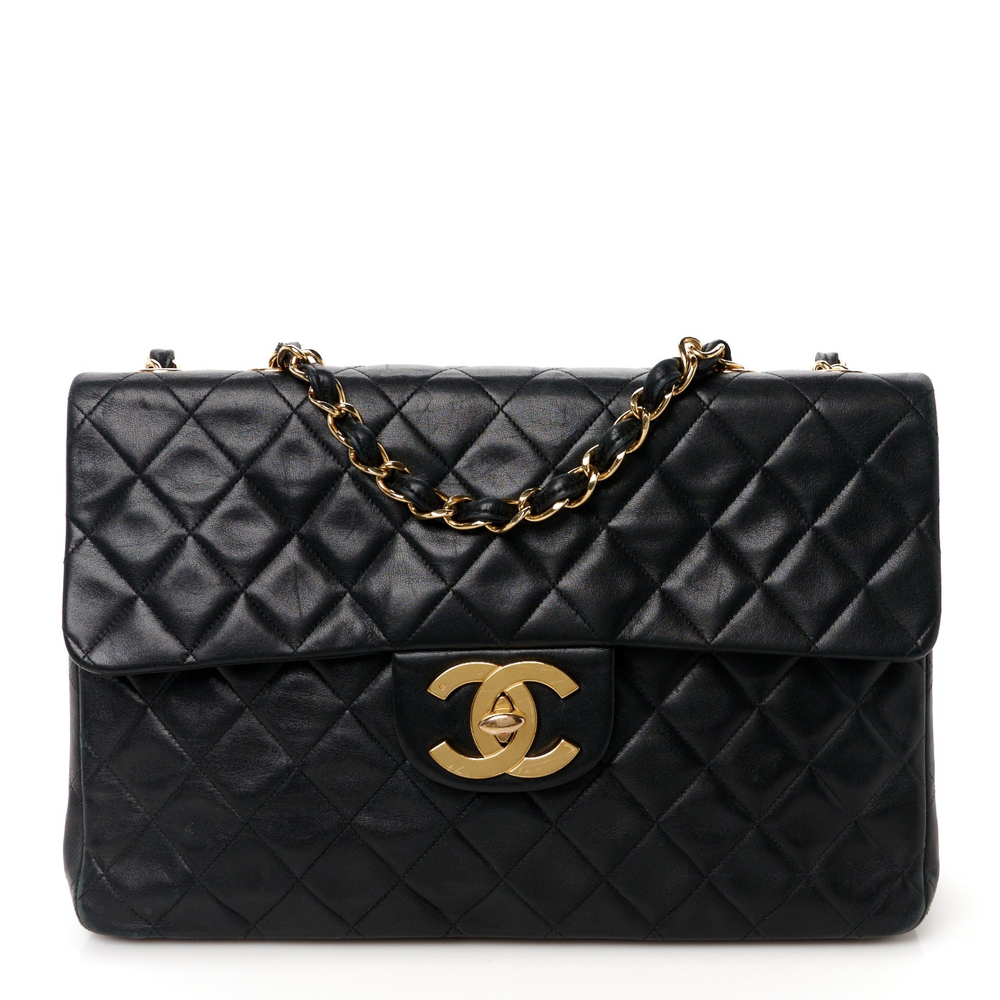 Lambskin Quilted XL Jumbo Single Flap Black