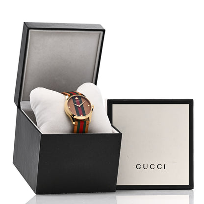 Gucci Stainless Steel Calfskin 38mm G-Timeless Stripe Web Quartz Watch Brown 5 of 5