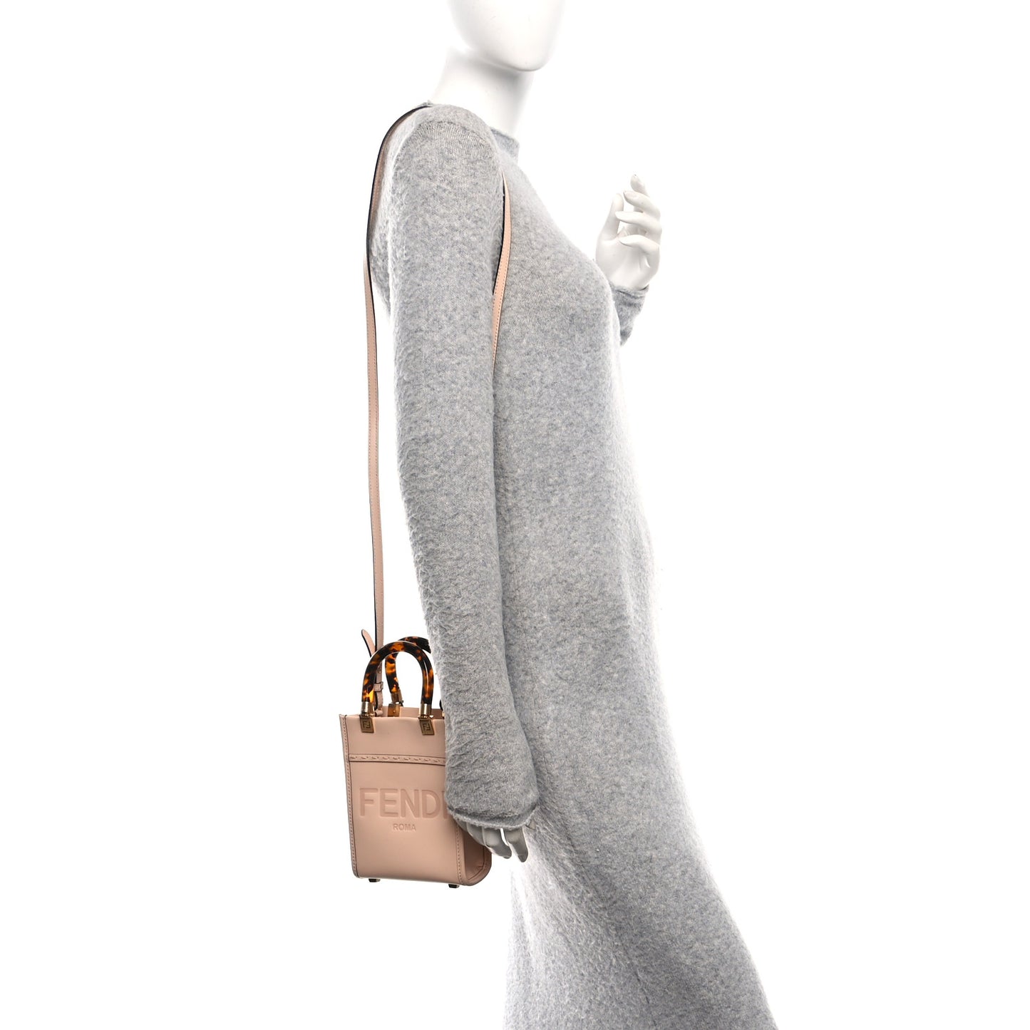 Vitello King Plexiglass Logo Embossed Mini Fendi Sunshine Shopper Tote Light Rose