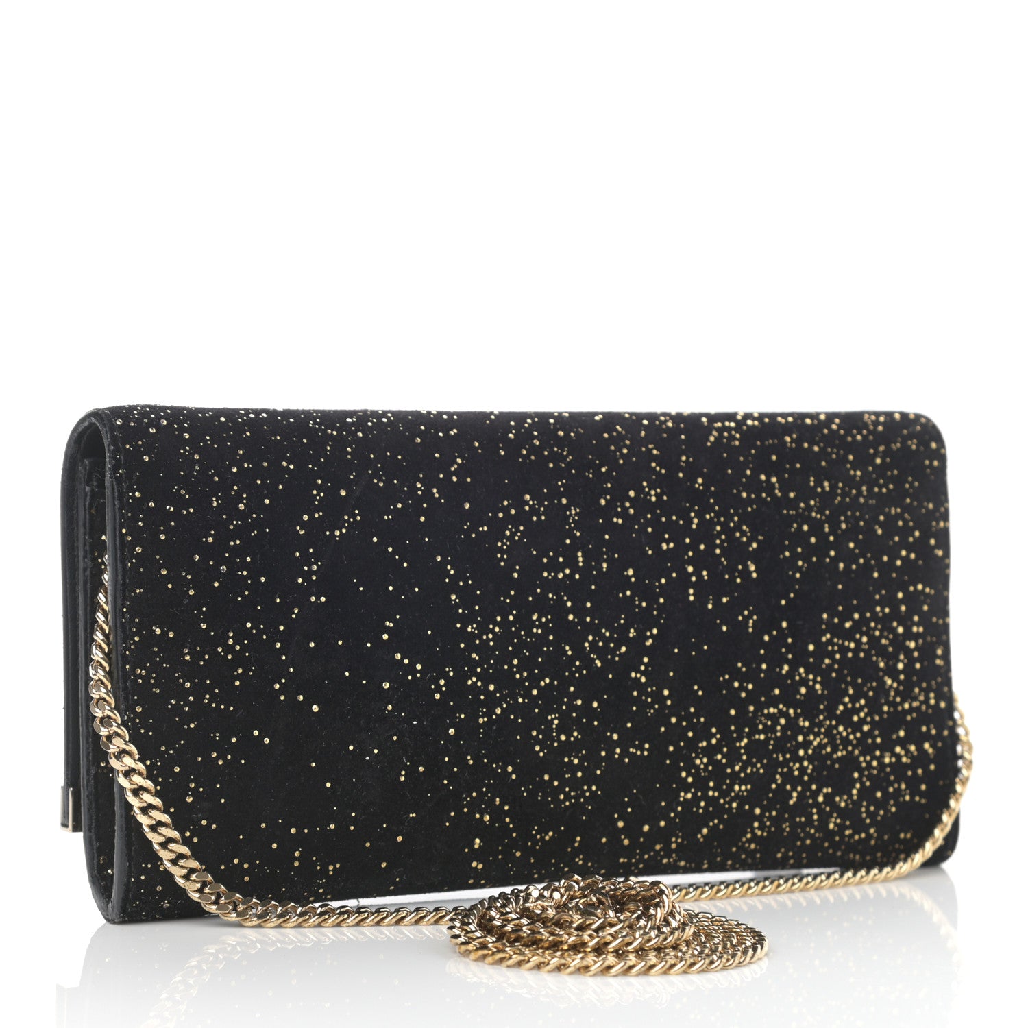 Jimmy Choo Suede Glitter Milla Wallet on Chain Black Gold 3 of 11