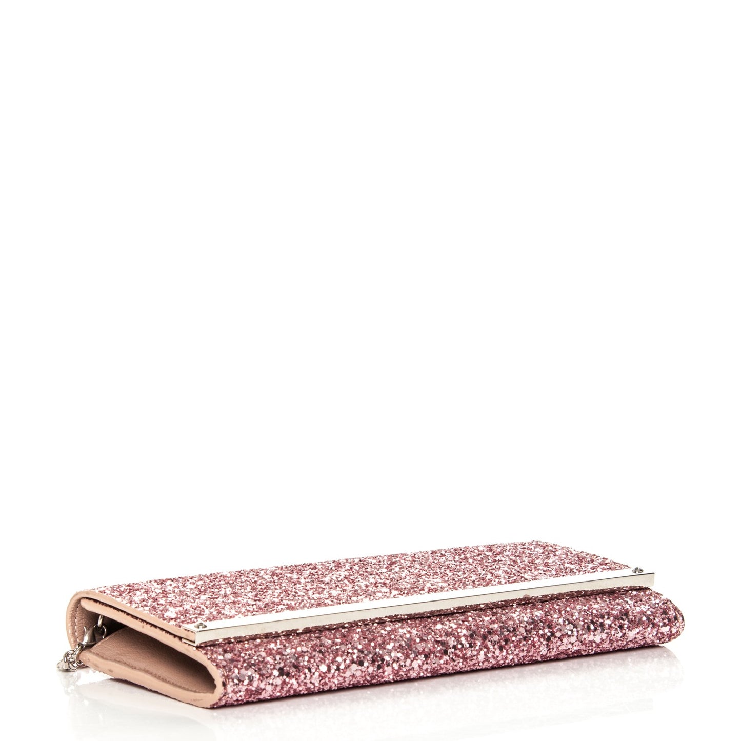Glittered Lambskin Milla Wallet on Chain Tea Rose