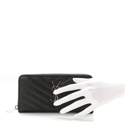 Saint Laurent Grain De Poudre Matelasse Chevron Monogram Zip Around Wallet Earth 2 of 7