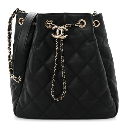 Chanel Goatskin Quilted Chain Drawstring Bag Black 1 of 10
