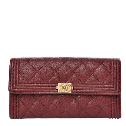 Chanel Caviar Quilted Large Boy Gusset Flap Wallet Dark Red 1 of 10
