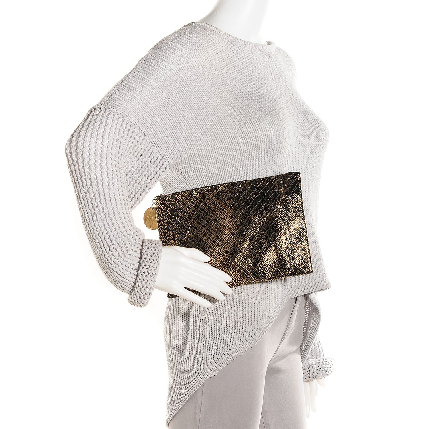Bottega Veneta Calfskin Intrecciomirage Pouch Gold 2 of 7
