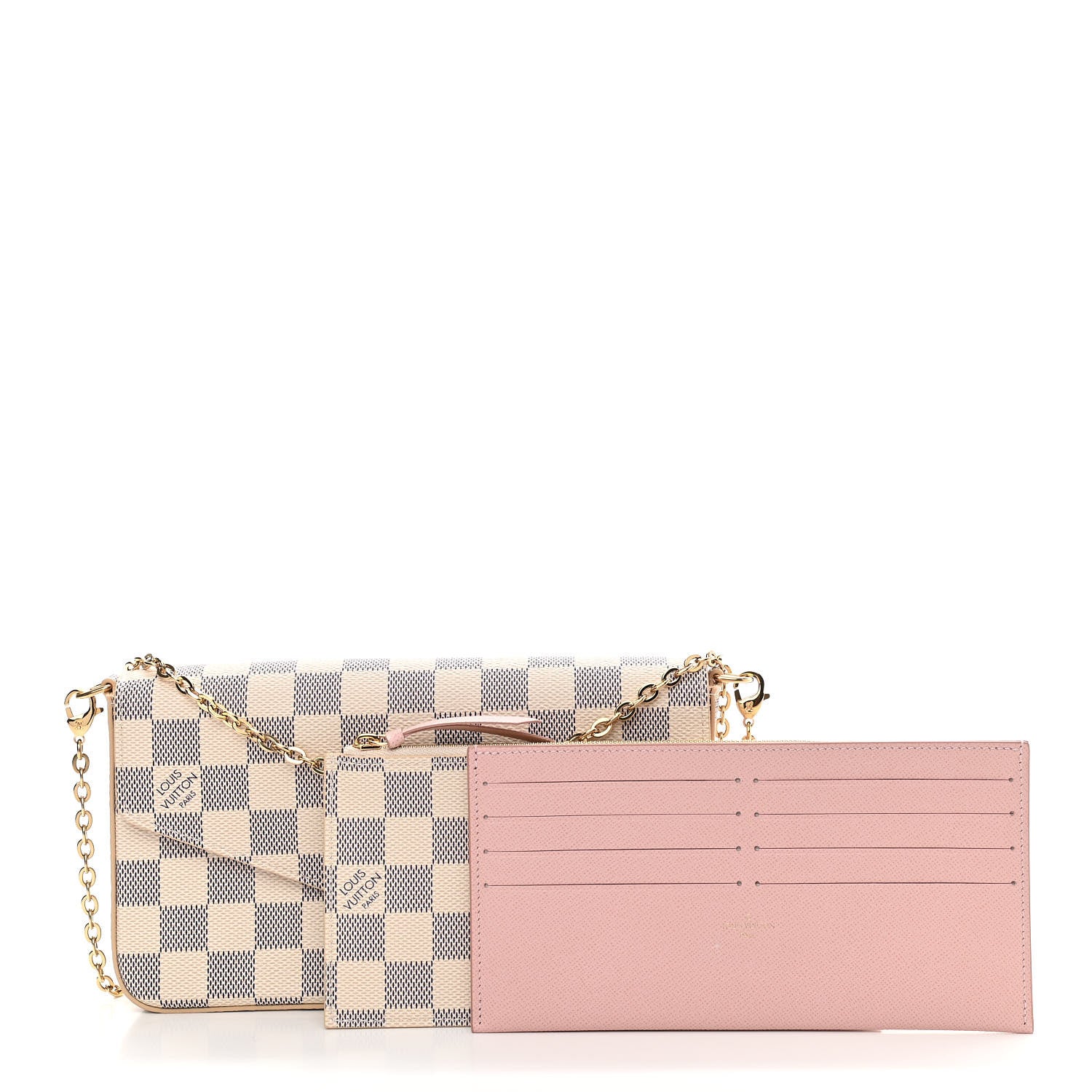Louis Vuitton Damier Azur Pochette Felicie Chain Wallet Rose Ballerine 1 of 10