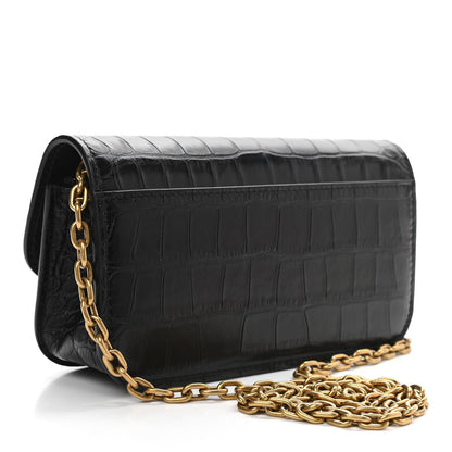 Balenciaga Extra Supple Calfskin Crocodile Embossed Gossip Wallet On Chain Black 3 of 9