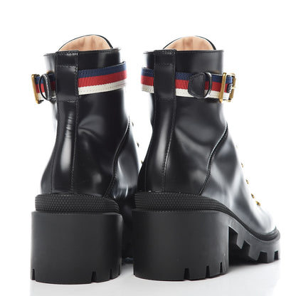 Gucci Calfskin Sylvie Web Lace Up Combat Boots 36 Black 4 of 9
