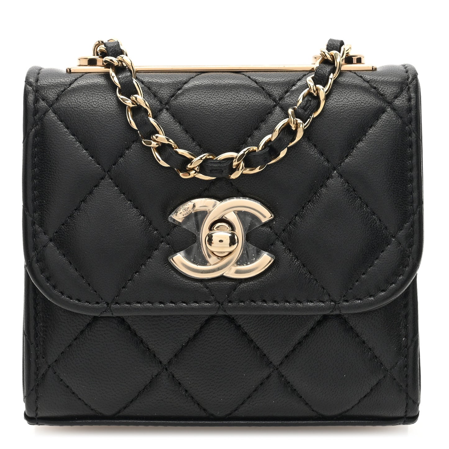 Lambskin Quilted Mini Trendy CC Clutch With Chain Black