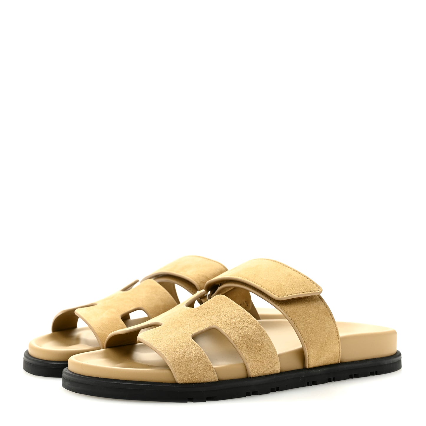 Suede Goatskin Womens Chypre Sandals 37.5 Beige Lin