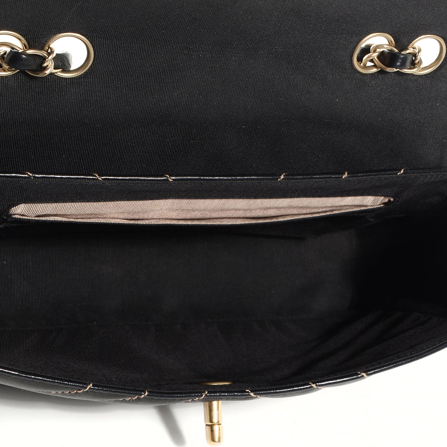 Lambskin Small Chevron Flap Black Beige