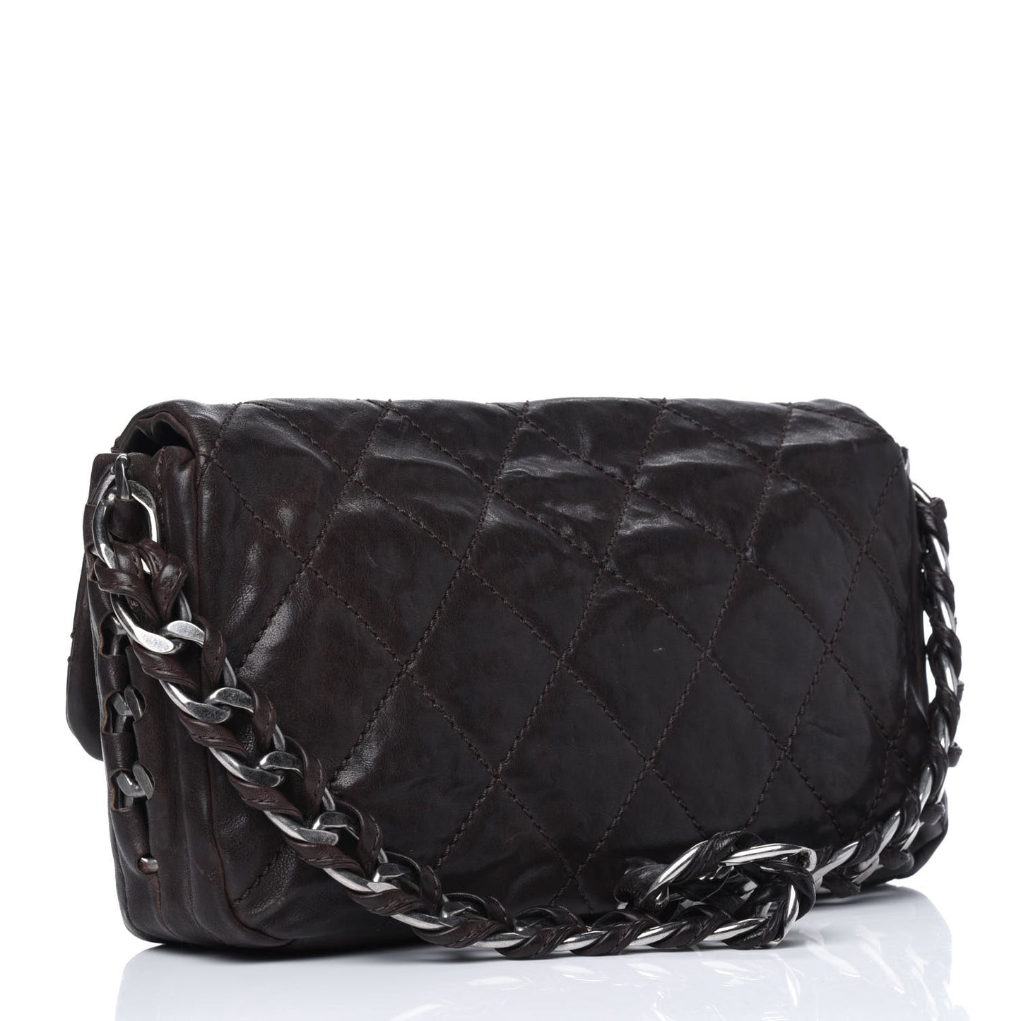 Calfskin Quilted Modern Chain Flap Brown