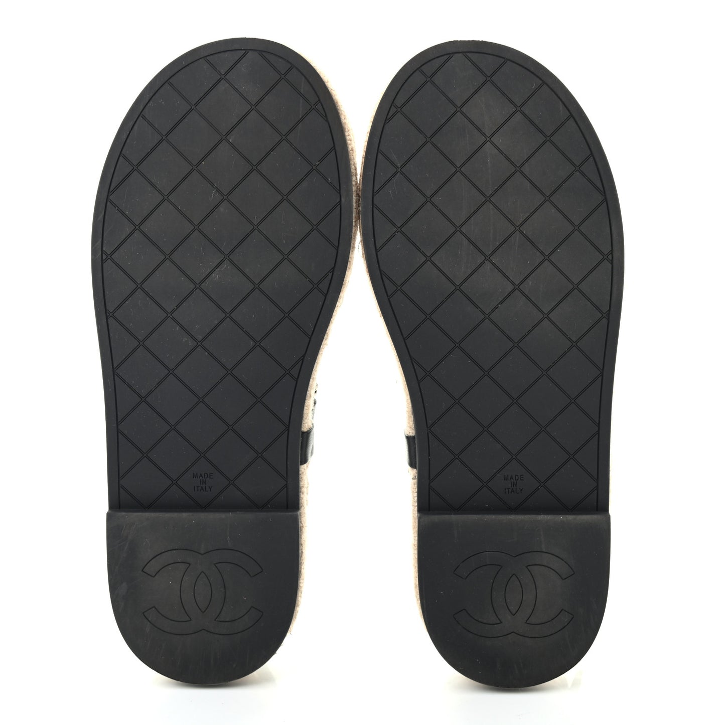 Lambskin Chain CC Thong Espadrille Sandals 39 Black