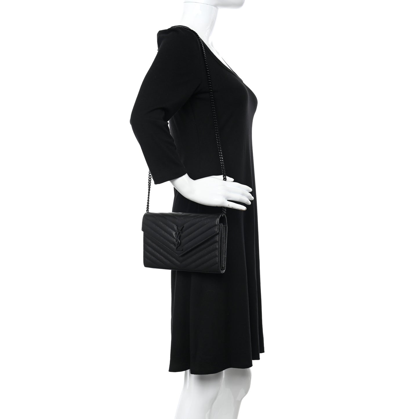 Grain De Poudre Matelasse Chevron Monogram Monochrome Chain Wallet Black