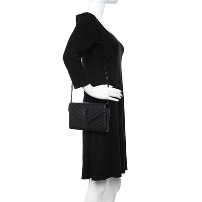 Saint Laurent Grain De Poudre Matelasse Chevron Monogram Monochrome Chain Wallet Black 2 of 9