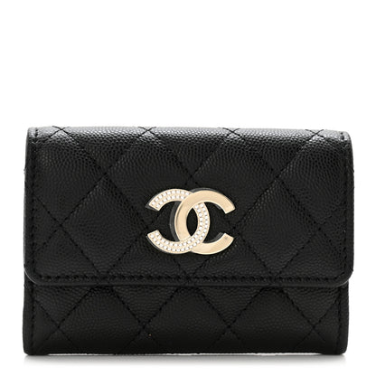 Chanel Caviar Quilted Crystal CC Flap Card Holder Black 1 of 9