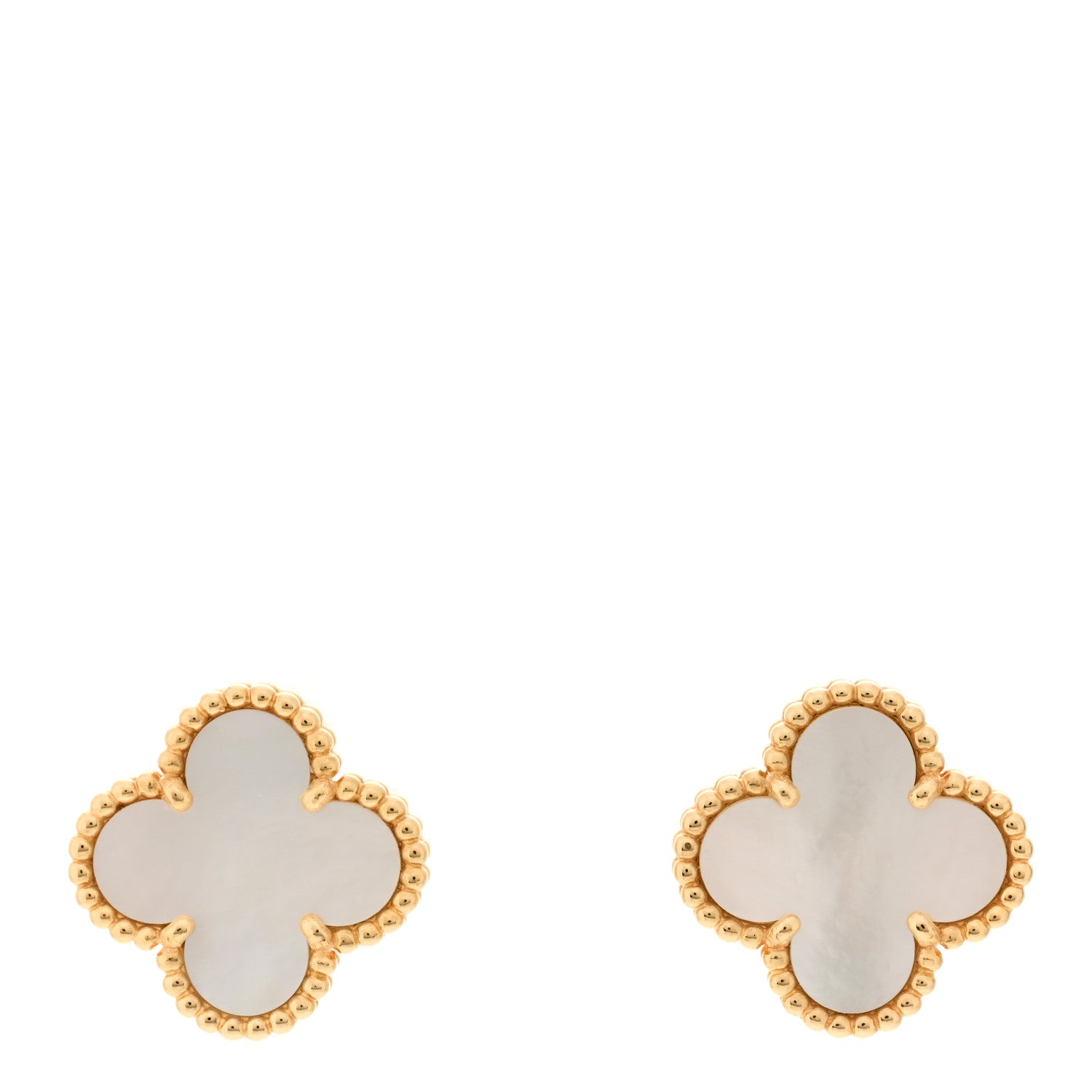 Van Cleef & Arpels 18K Yellow Gold Mother of Pearl Vintage Alhambra Earrings 1 of 5