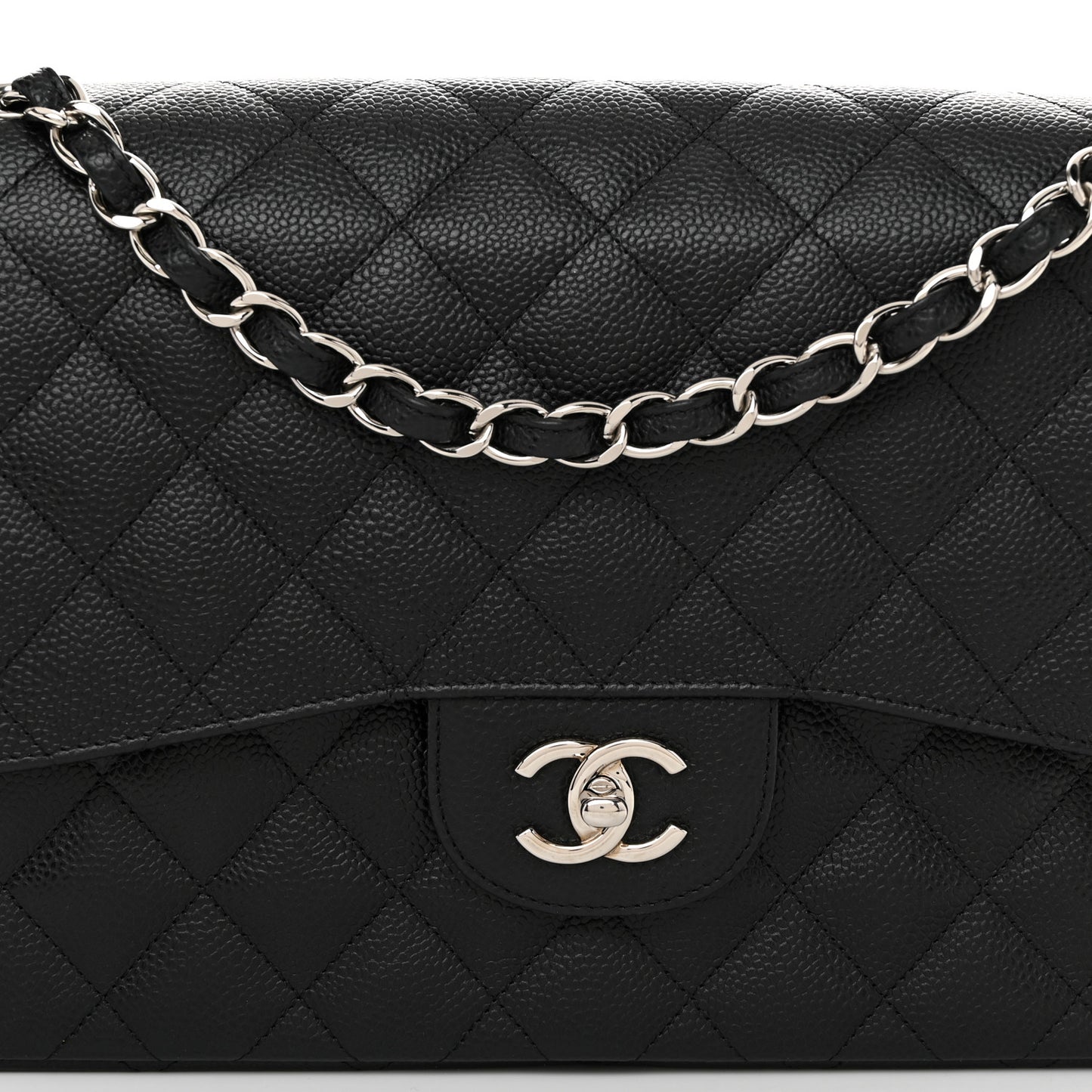 Caviar Quilted Jumbo Double Flap Black