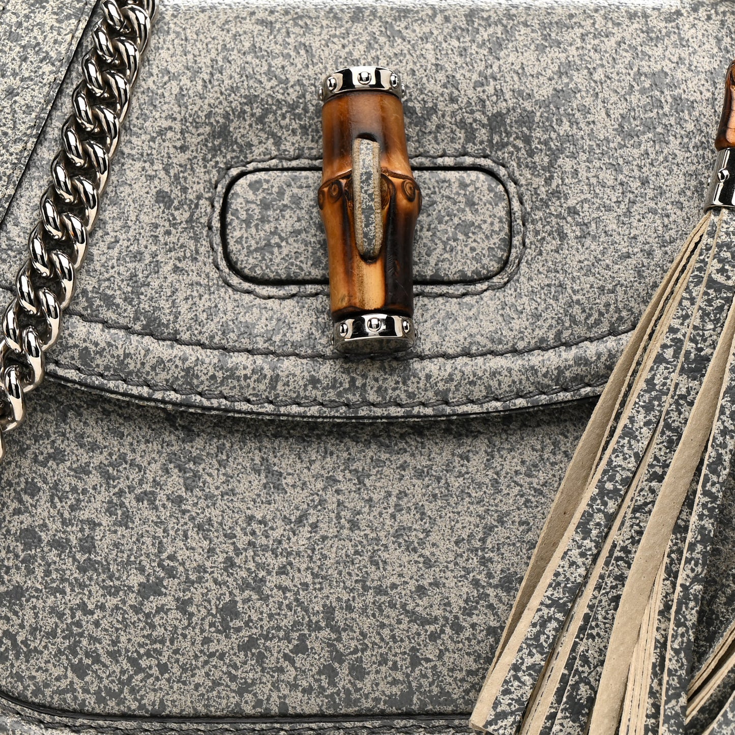 Calfskin Medium New Bamboo Top Handle Bag Grey White