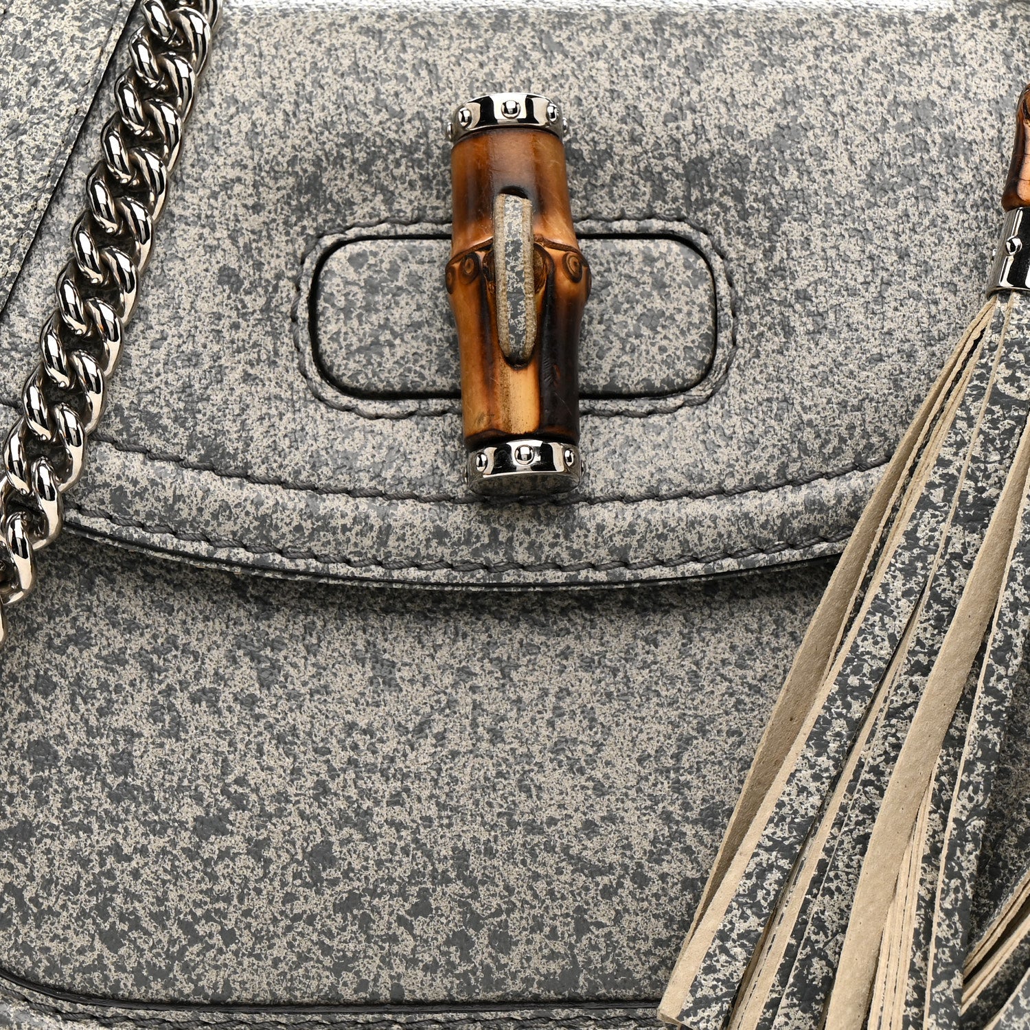 Gucci Calfskin Medium New Bamboo Top Handle Bag Grey White 8 of 10