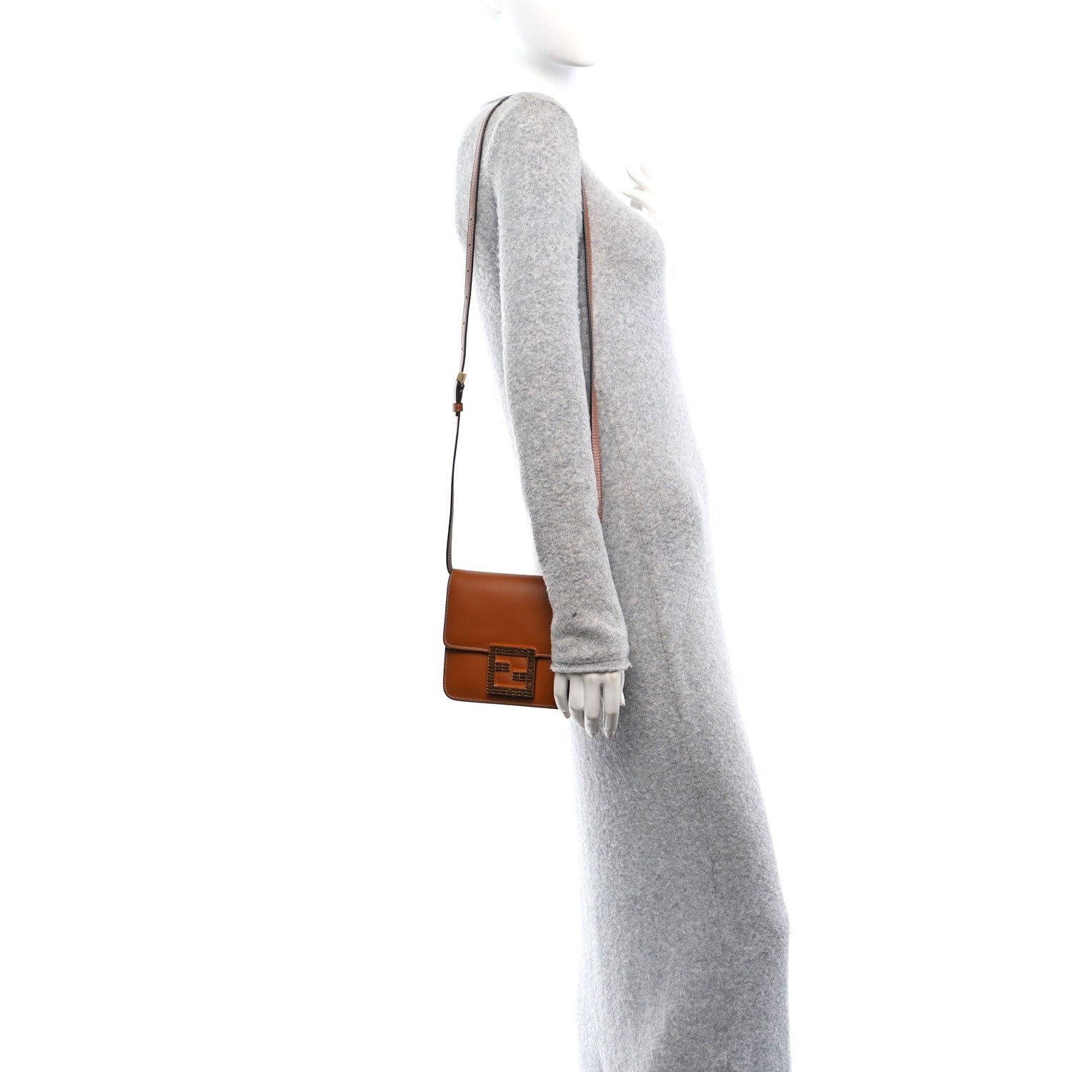 Fendi Vitello King Crystal Fab Crossbody Bag Cuoio 3 of 10