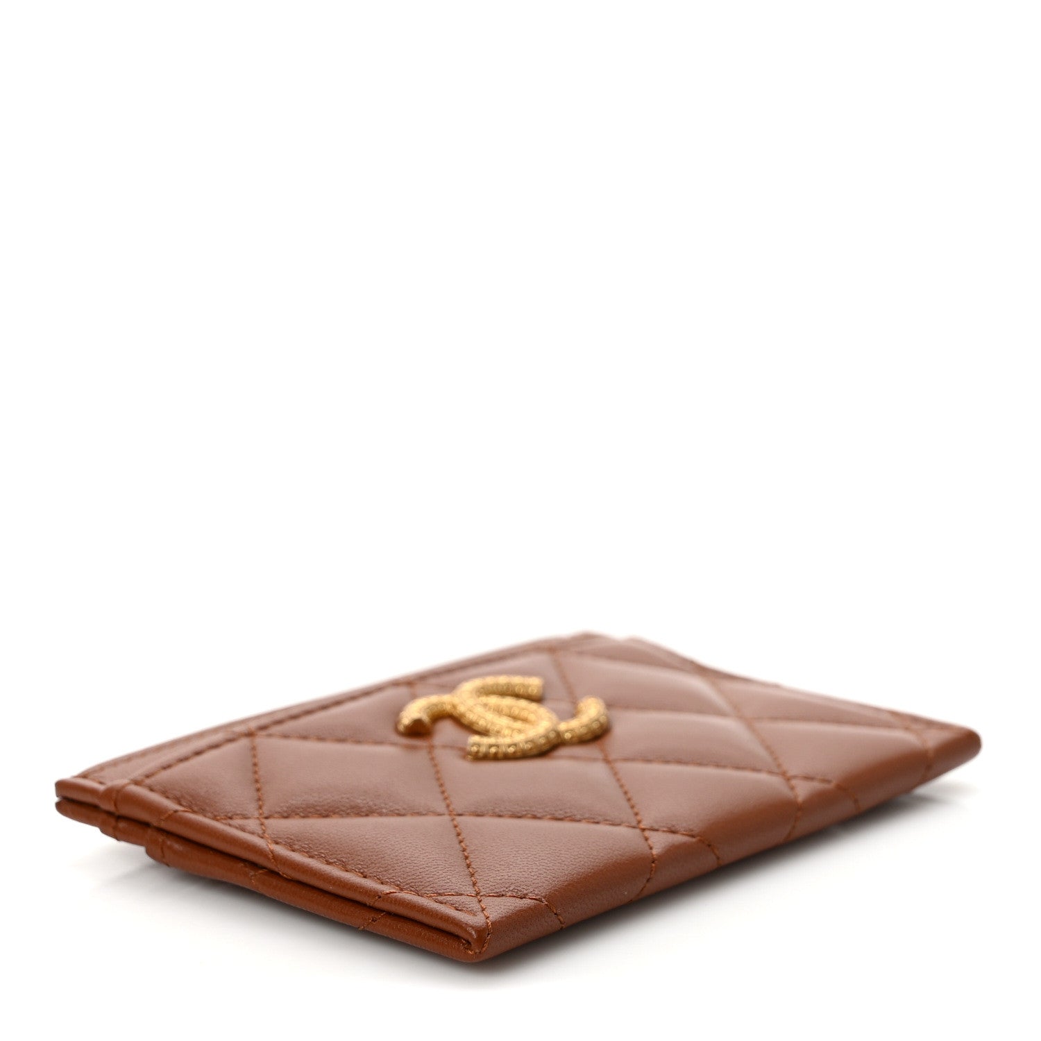 Chanel Lambskin Quilted Studded CC Card Holder Camel 4 of 8