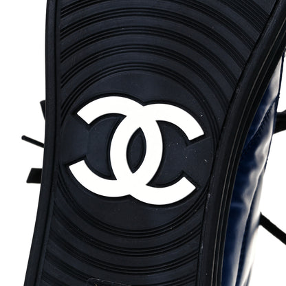 Chanel Calfskin Pearl High Top CC Sneakers 37 Black Blue 6 of 7