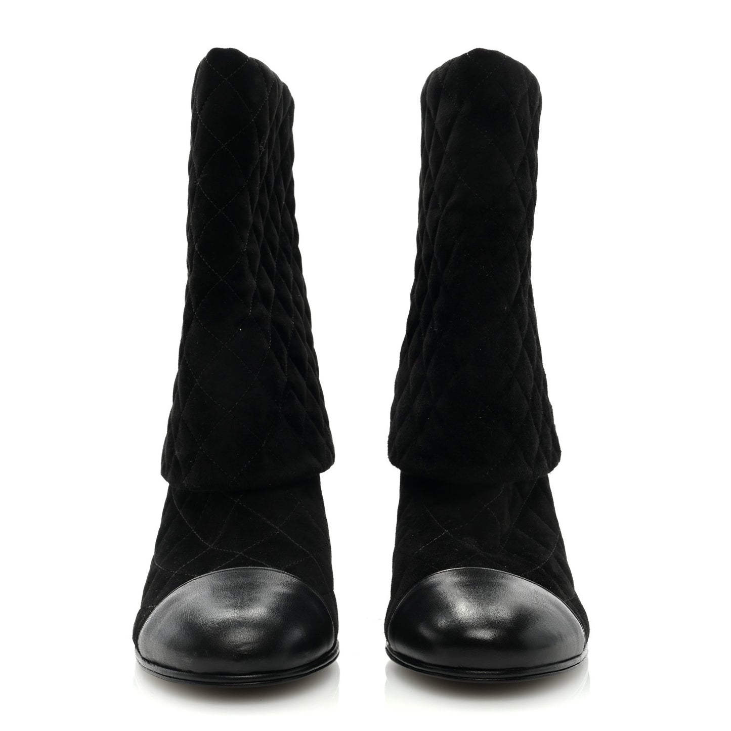 Suede Quilted Foldover CC Heart Short Boots 40.5 Black