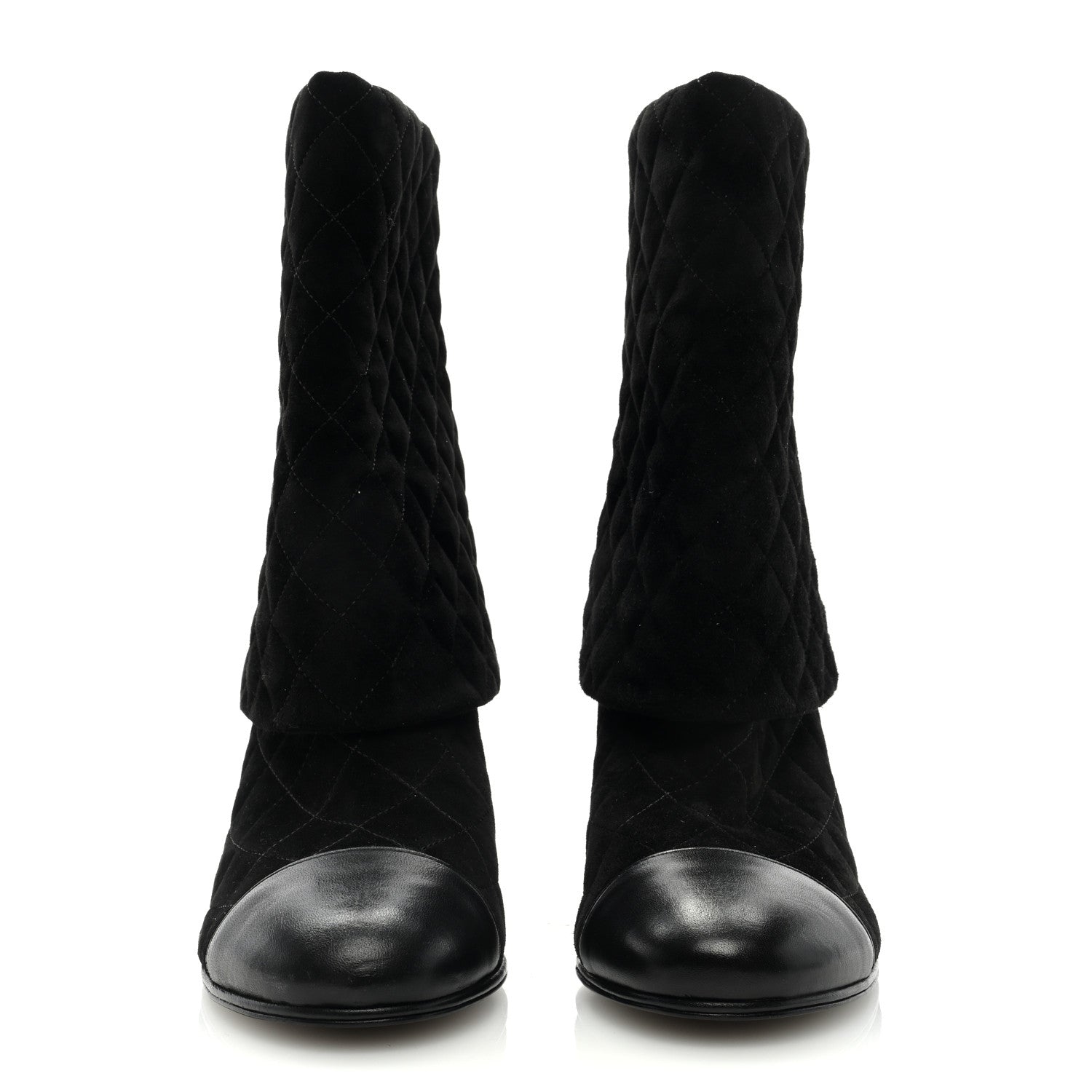 Chanel Suede Quilted Foldover CC Heart Short Boots 40.5 Black 2 of 8