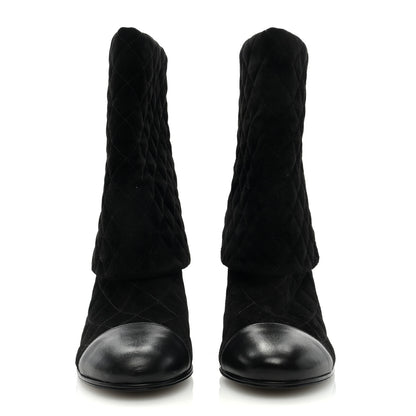 Chanel Suede Quilted Foldover CC Heart Short Boots 40.5 Black 2 of 8
