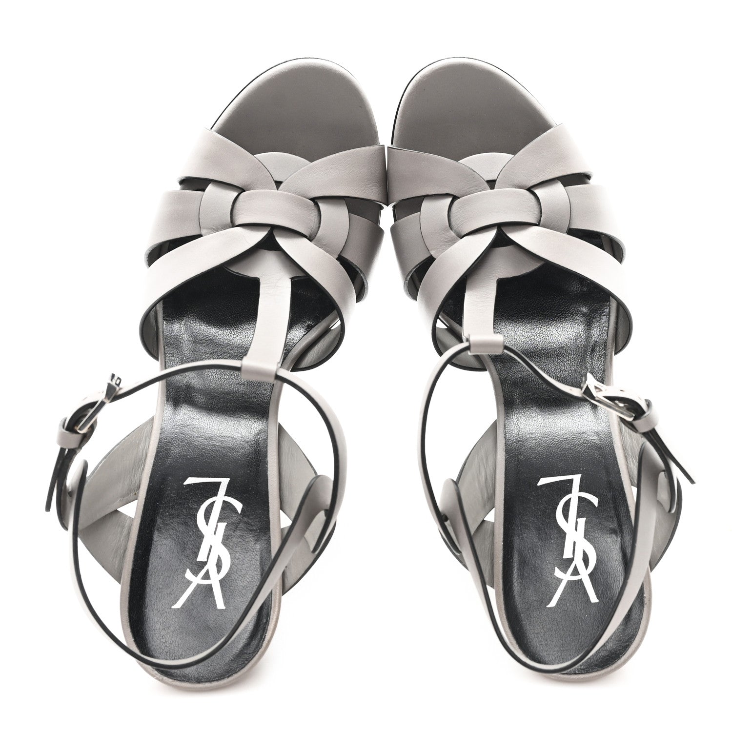 Saint Laurent Calfskin Tribute 105 Platform Sandals 38 Grey 2 of 9