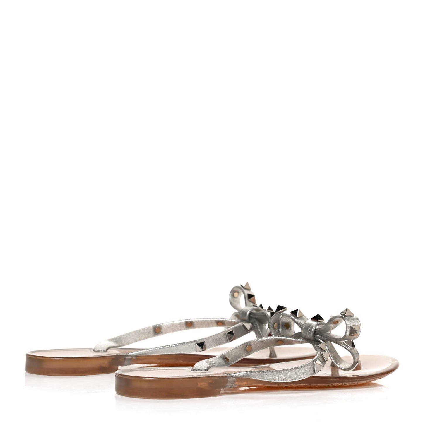 PVC Jelly Glitter Rockstud Bow Thong Sandals 39 Silver