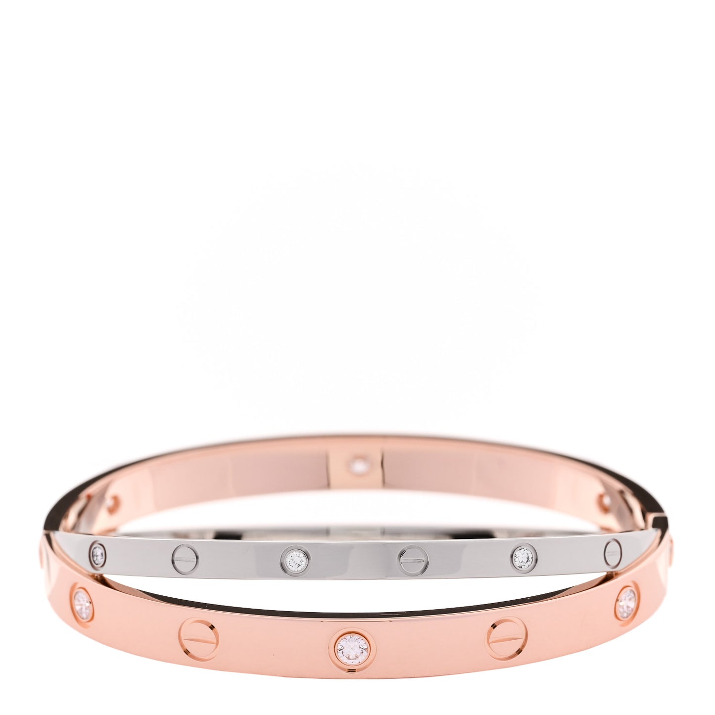 18K Pink White Gold 12 Diamond Double LOVE Bracelet 16
