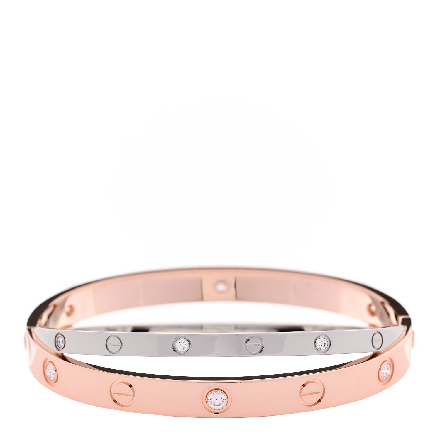 Cartier 18K Pink White Gold 12 Diamond Double LOVE Bracelet 16 2 of 7