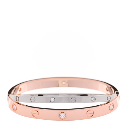 Cartier 18K Pink White Gold 12 Diamond Double LOVE Bracelet 16 2 of 7