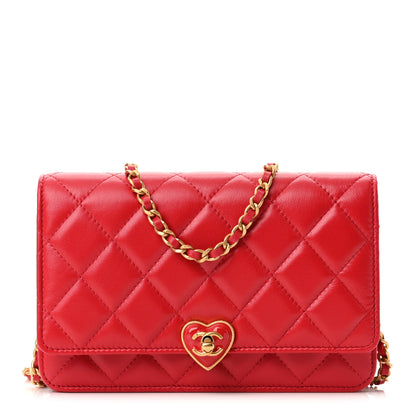 Chanel Lambskin Plexiglass Quilted Coco Love Wallet On Chain WOC Red 1 of 12