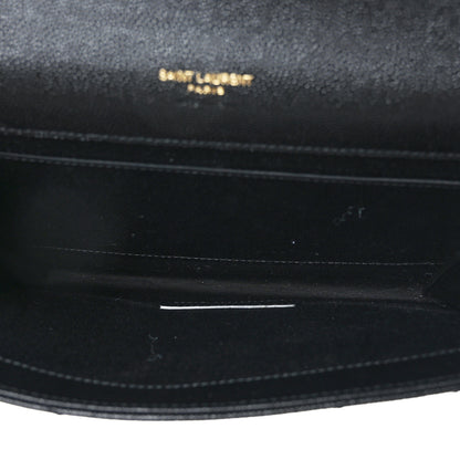 Saint Laurent Grain De Poudre Matelasse Chevron Monogram Envelope Clutch Black 6 of 9