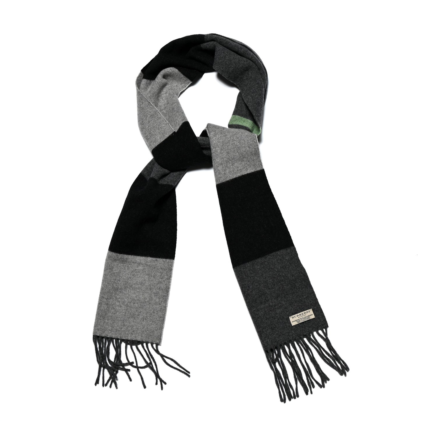 Merino Wool Cashmere Fringe Scarf Grey Black Multicolor