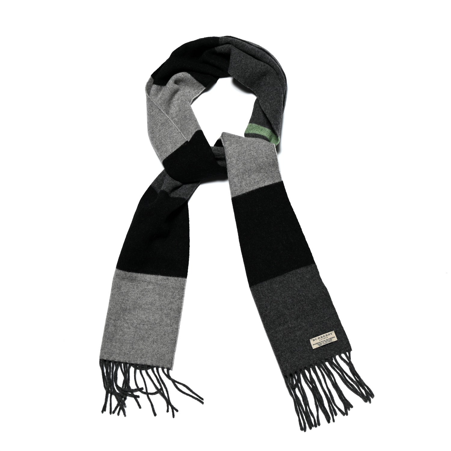Burberry Merino Wool Cashmere Fringe Scarf Grey Black Multicolor 1 of 3