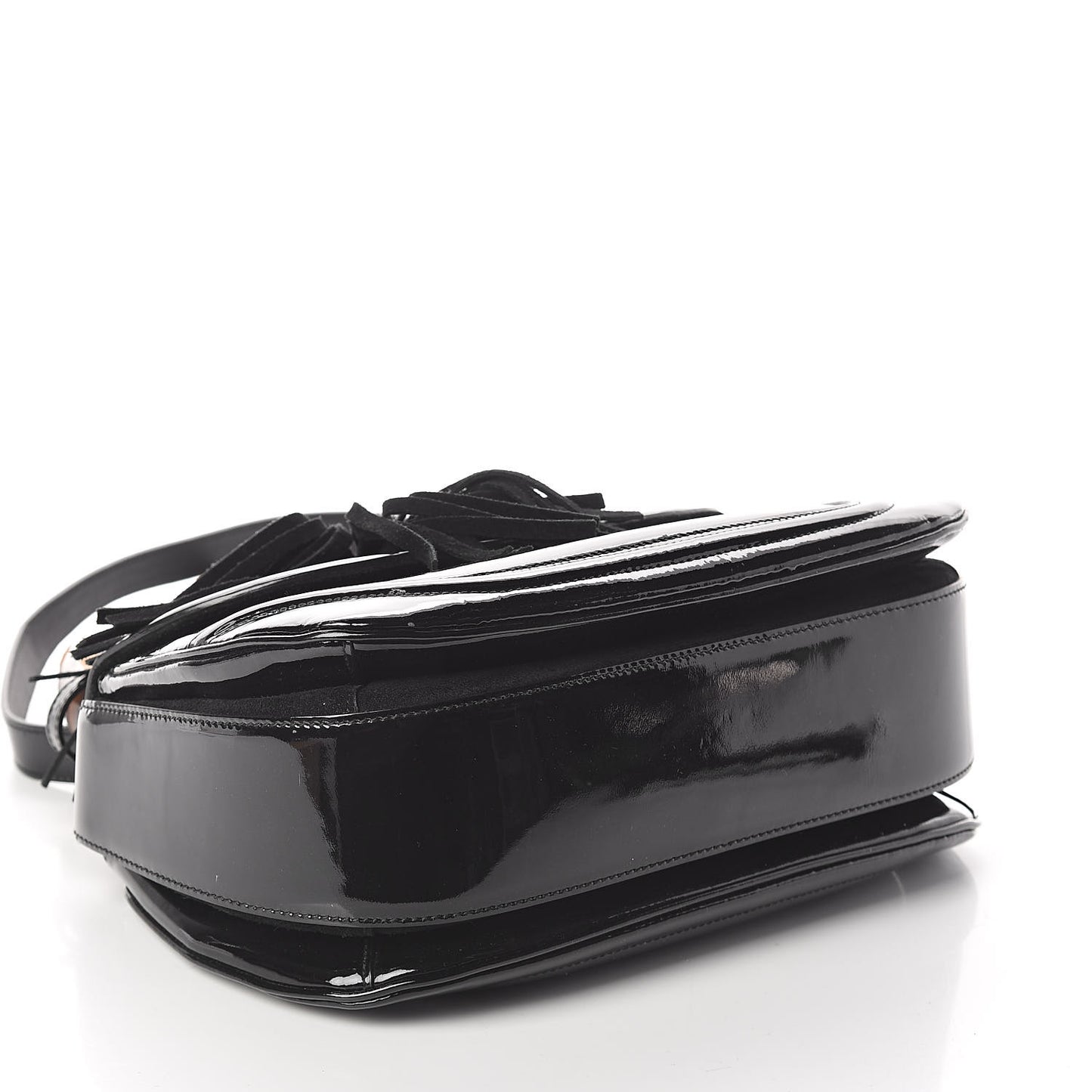 Patent Medium New Bamboo Top Handle Bag Black