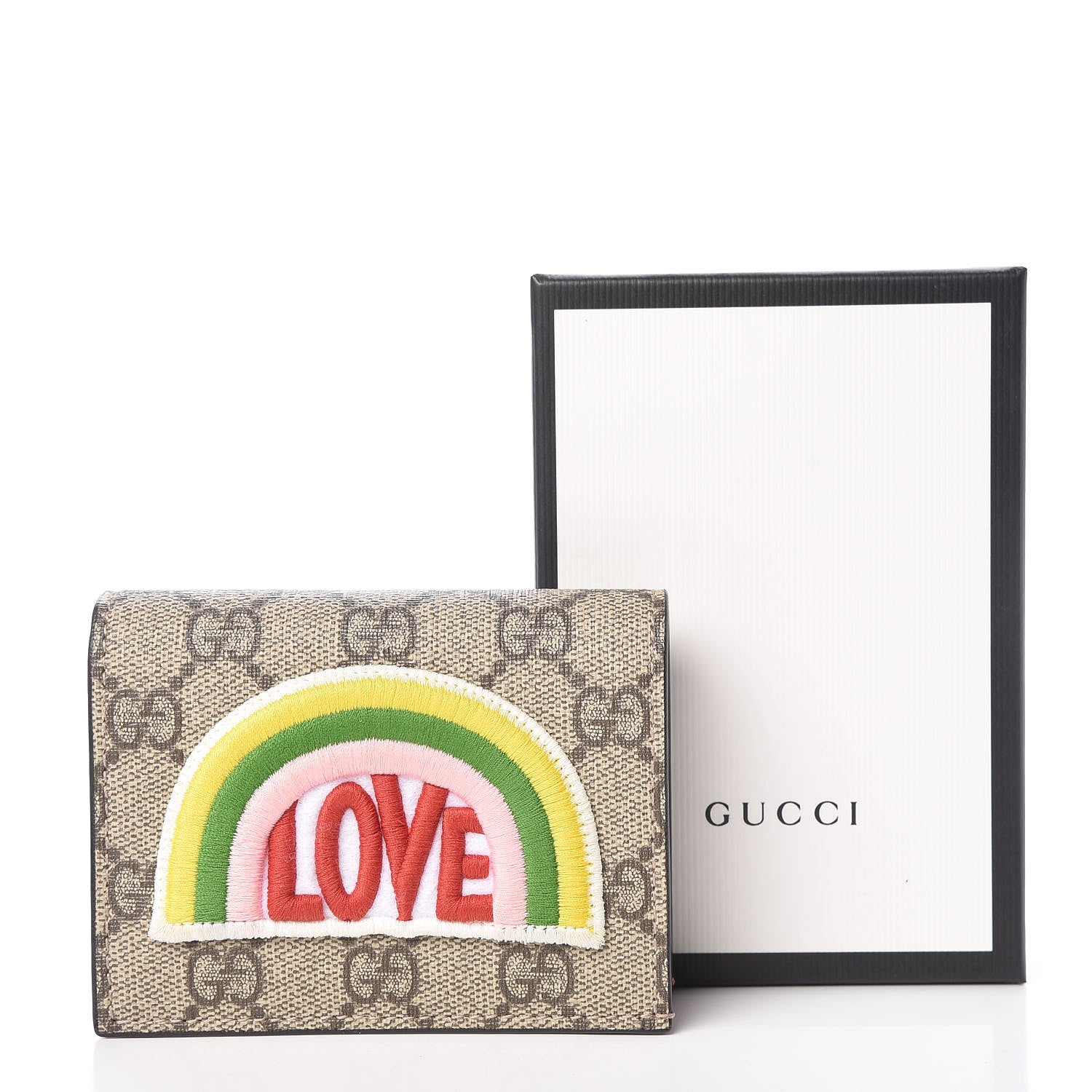Gucci Soft GG Supreme Monogram Rainbow Embroidered Card Case Wallet 10 of 10